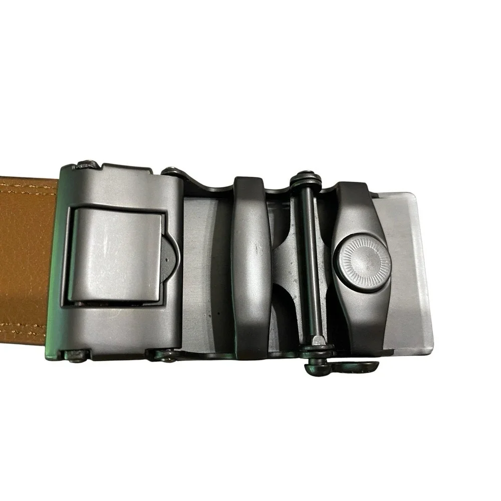 Railtek Men Tan Brown Leather Ratchet Belt Automatic Buckle Holeless Adjustable